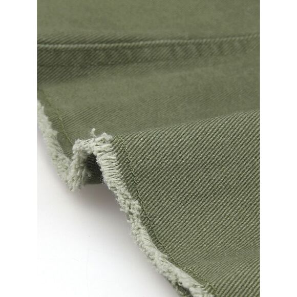 Plus Size Classic Washed Front Frayed Denim Jacket Green - Picture 5 of 5